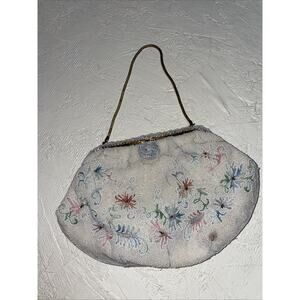 Vintage White Beaded Floral Evening Clutch Purse‎